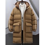 冬用プラスサイズメンズフード付きロングパファーコート